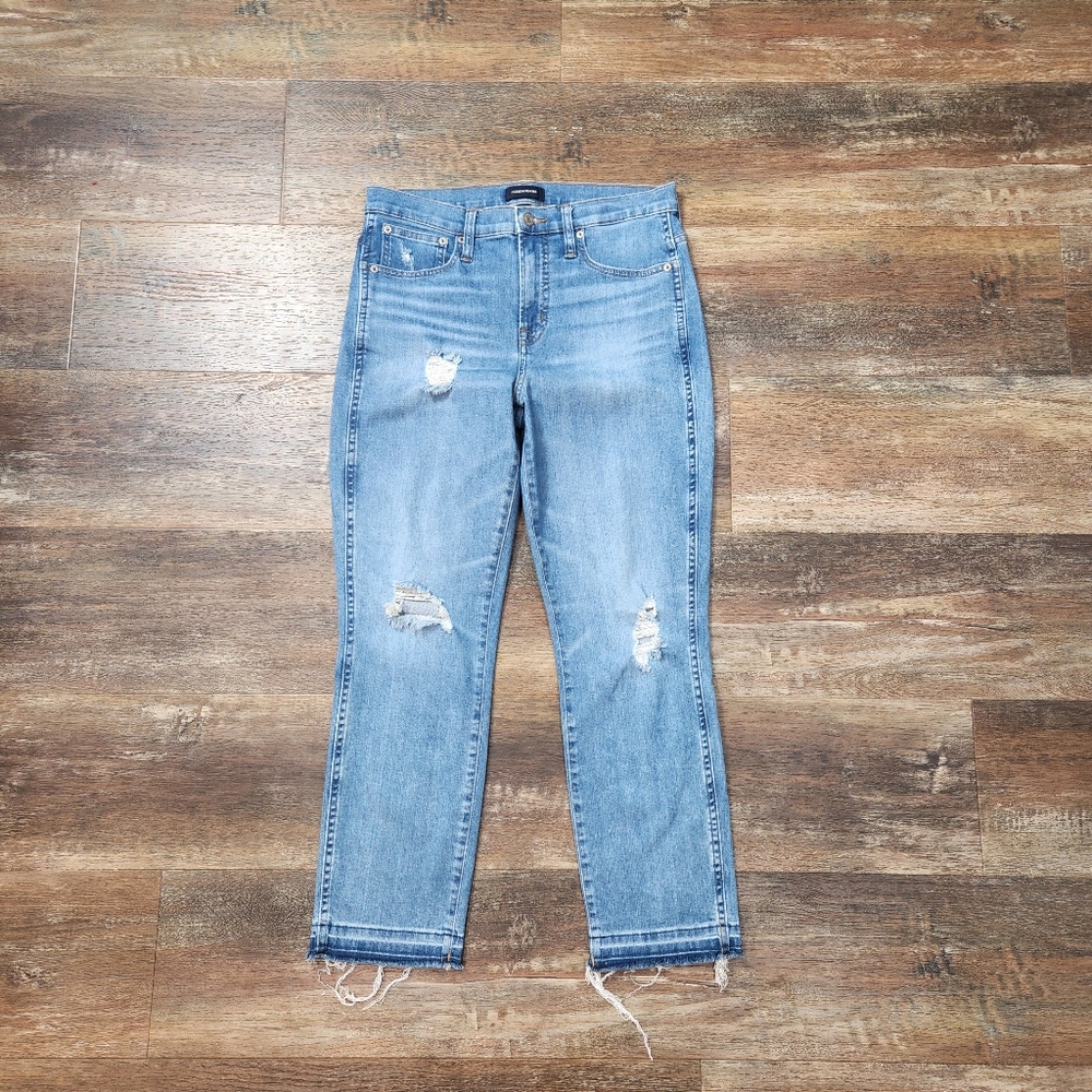 J.CREW VINTAGE STRAIGHT HIGH-RISE DISTRESSED JEANS SIZE 28
